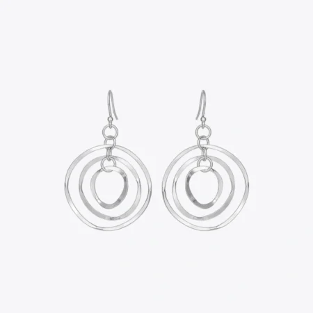 Triple-Orbit Silver Drop Earrings