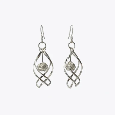Silver Helical Orb Drop Earrings