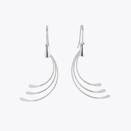 Silver Triple-Arc Drop Earrings