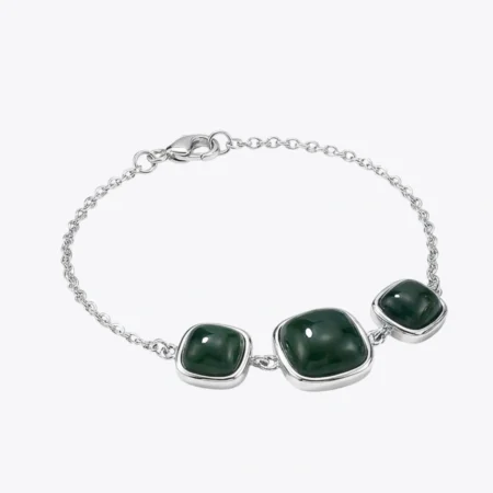 Emerald Green Square Stone Silver Bracelet