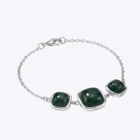 Emerald Green Square Stone Silver Bracelet