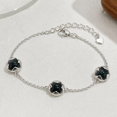 Emerald Clover Silver Bracelet