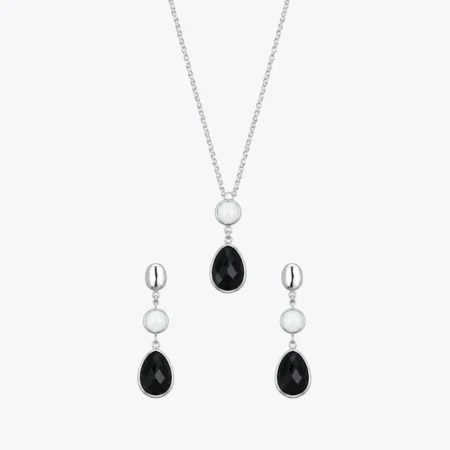 Midnight Pearl Drop Necklace & Earrings Combo