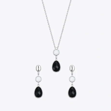 Midnight Pearl Drop Necklace & Earrings Combo
