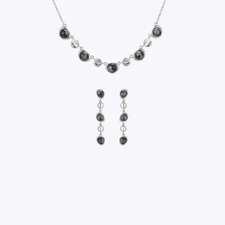 Midnight Pebble Silver Necklace & Earrings Combo