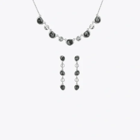 Midnight Pebble Silver Necklace & Earrings Combo
