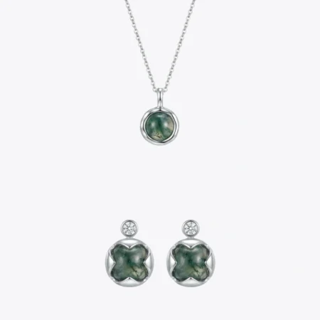 The Verdant Moss Agate Clover Set