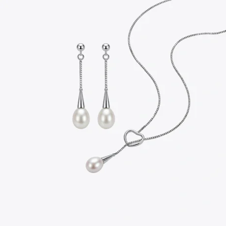 Alencia Heart Lariat Pearl Drop Set