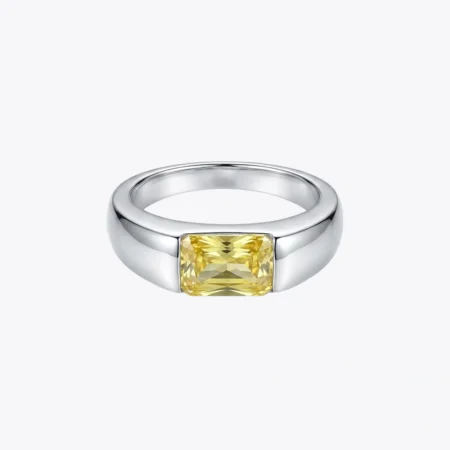 Alencia Azure Rectangular Silver Ring (Yellow)