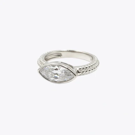 Marquise Solitaire Beaded Band Ring