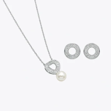 Lustrous Pearl & Baguette Silver Set