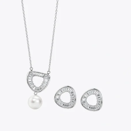 Lustrous Pearl & Baguette Silver Set
