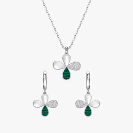 Emerald Bloom Necklace & Earrings Combo