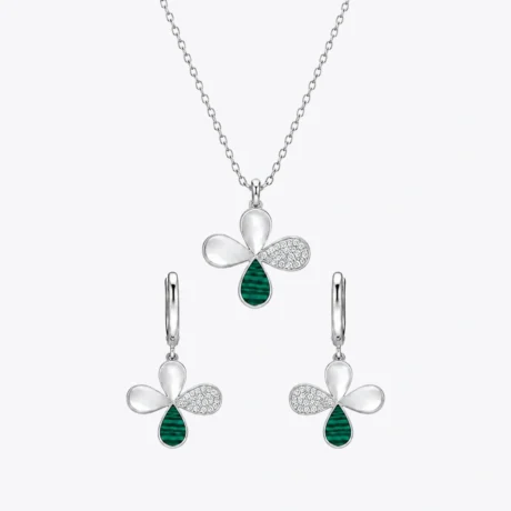 Emerald Bloom Necklace & Earrings Combo