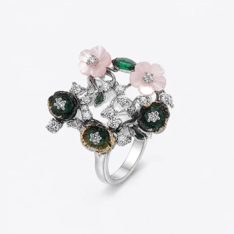 Alencia Enchanted Blossom Silver Floral Ring