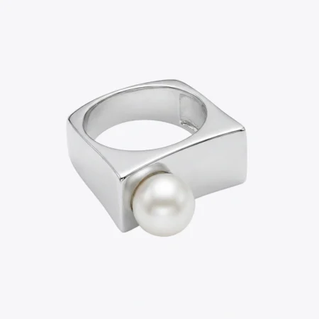 Geometric Pearl Square Ring