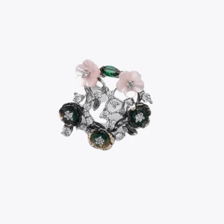 Alencia Emerald Bloom Floral Silver Ring