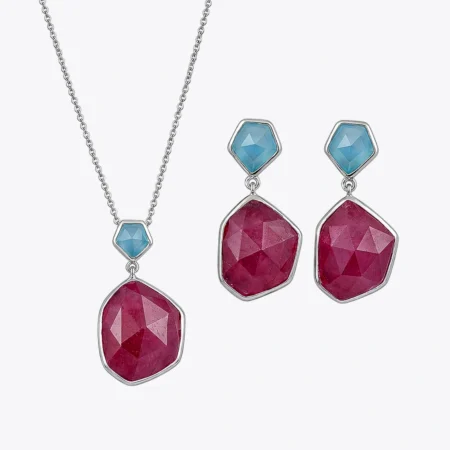 Alencia Geometric Ruby & Blue Chalcedony Set