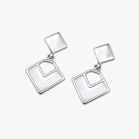 Geometric Square Silver Drop Earrings