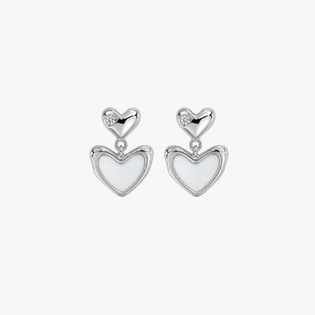 Silver Double Heart Drop Earrings