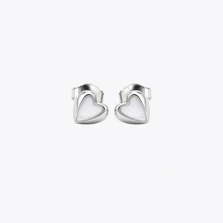 Silver Heart Mother-of-Pearl Stud Earrings