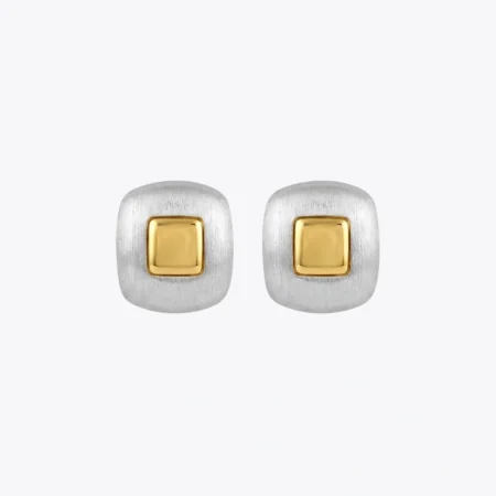 Dual-Tone Square Stud Earrings