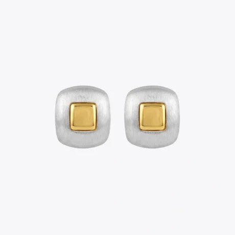 Dual-Tone Square Stud Earrings