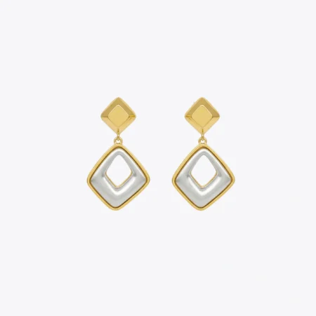 Dual-Tone Geometric Drop Earrings