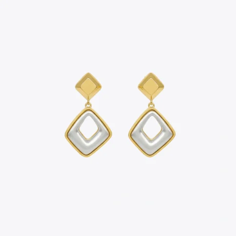 Dual-Tone Geometric Drop Earrings