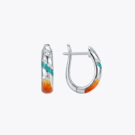 Turquoise Sunset Silver Hoop Earrings