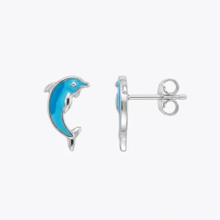 Ocean Dolphin Blue Stud Earrings