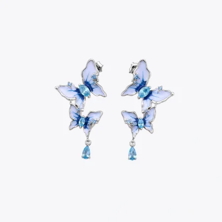 Blue Butterfly Crystal Drop Earrings