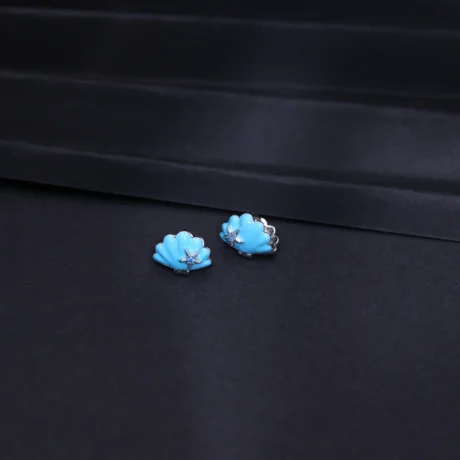 Blue Shell Starfish Stud Earrings