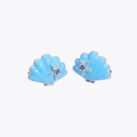 Blue Shell Starfish Stud Earrings