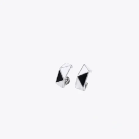 Geometric Black & White Silver Hoop Earrings