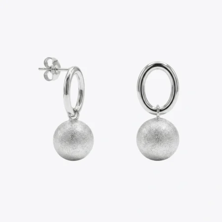Silver Oval Hoop Ball Drop Earrings