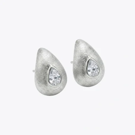 Silver Dewdrop Crystal Stud Earrings