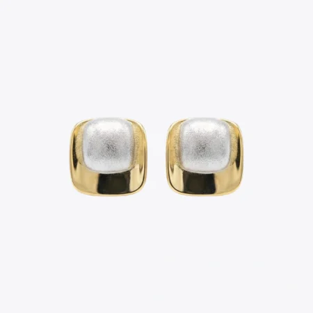 Dual-Tone Cushion Square Stud Earrings