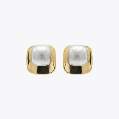 Dual-Tone Cushion Square Stud Earrings