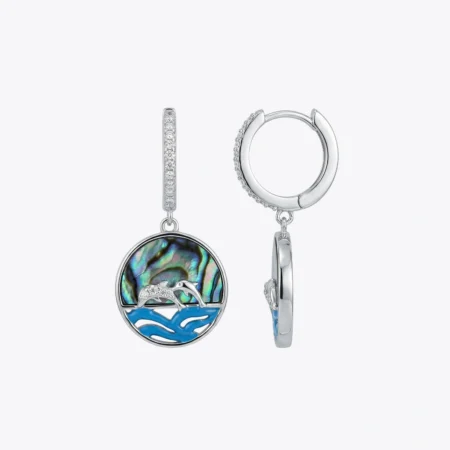 Ocean Dolphin Mother of Pearl Hoop Earrings