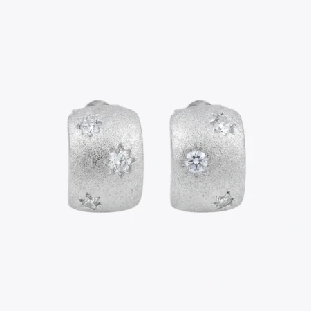 Silver Textured Floral Huggie Earrings