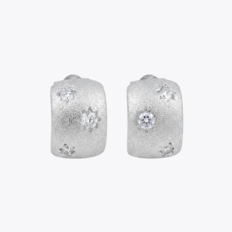 Silver Textured Floral Huggie Earrings