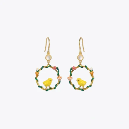 Golden Bird Garden Hoop Earrings