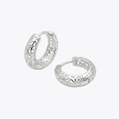 Silver Filigree Huggie Hoop Earrings