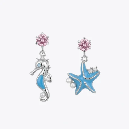 Ocean Charm Seahorse & Starfish Drop Earrings