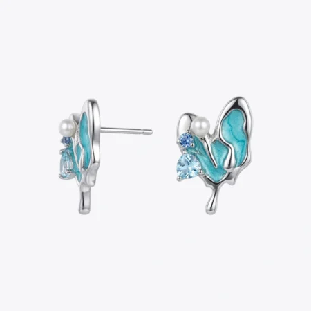 Aqua Butterfly Silver Stud Earrings