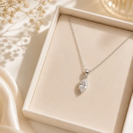 Marquise Solitaire Silver Pendant Necklace