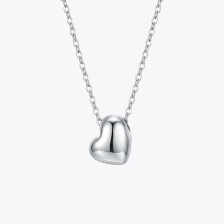 Silver Puffy Heart Pendant Necklace