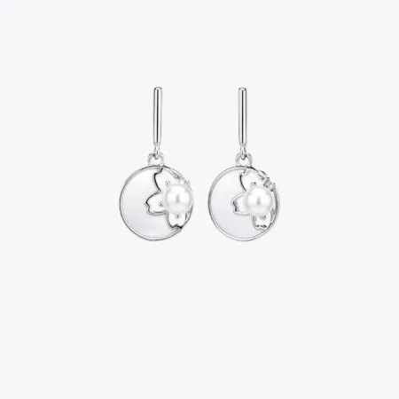 Silver Pearl Bloom Drop Earrings