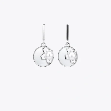 Silver Pearl Bloom Drop Earrings